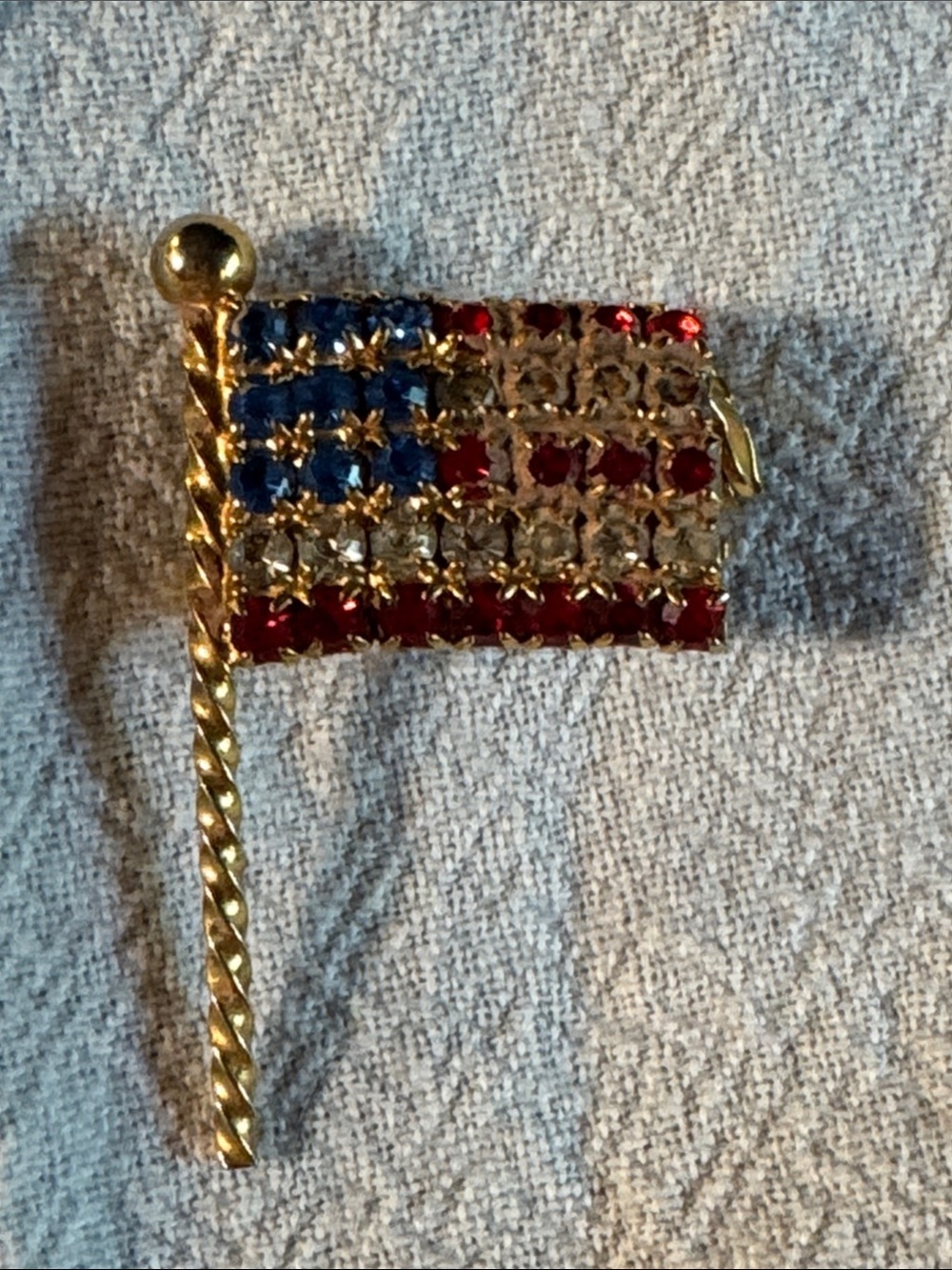Gold-Tone American Flag Crystal Brooch - Red, White & Blue